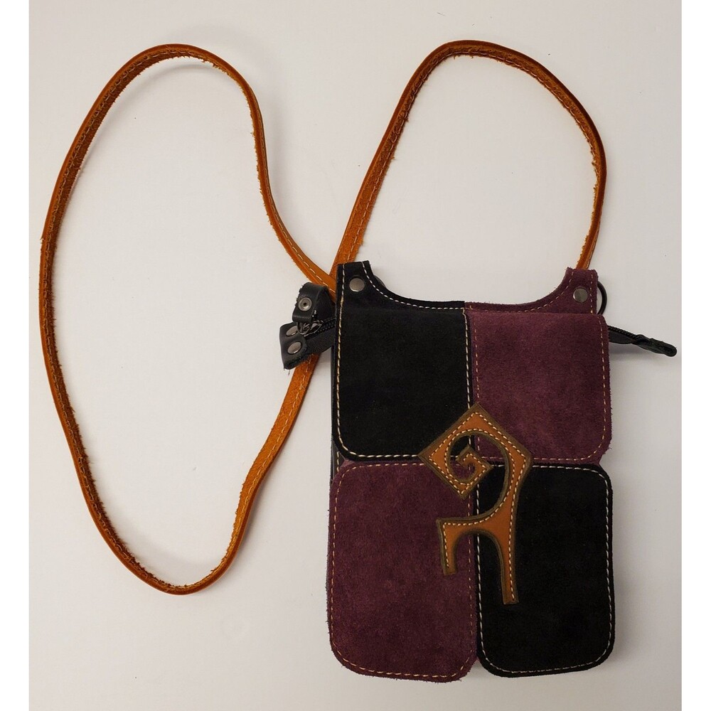 Black Purple Leather Crossbody Bag Purse